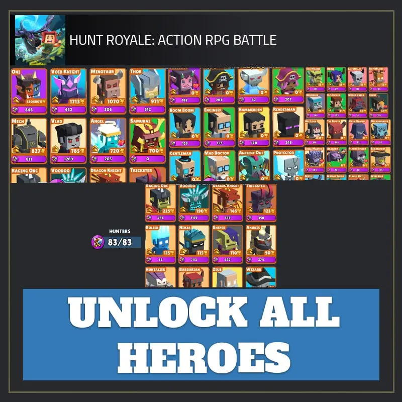 Unlock all Heroes  — Hunt Royale-Hunt Royale